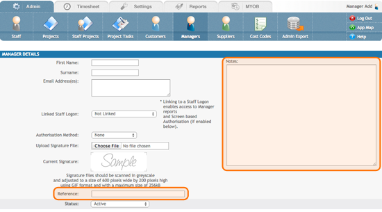 New Reference and Note fields on the Managers Screen