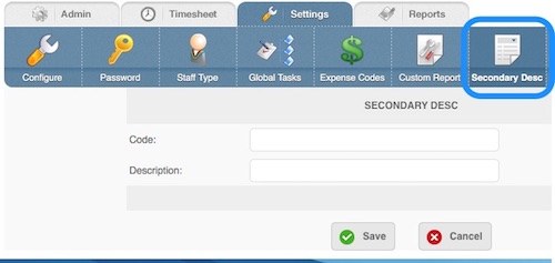 Secondary Description Field Maintenance Screen